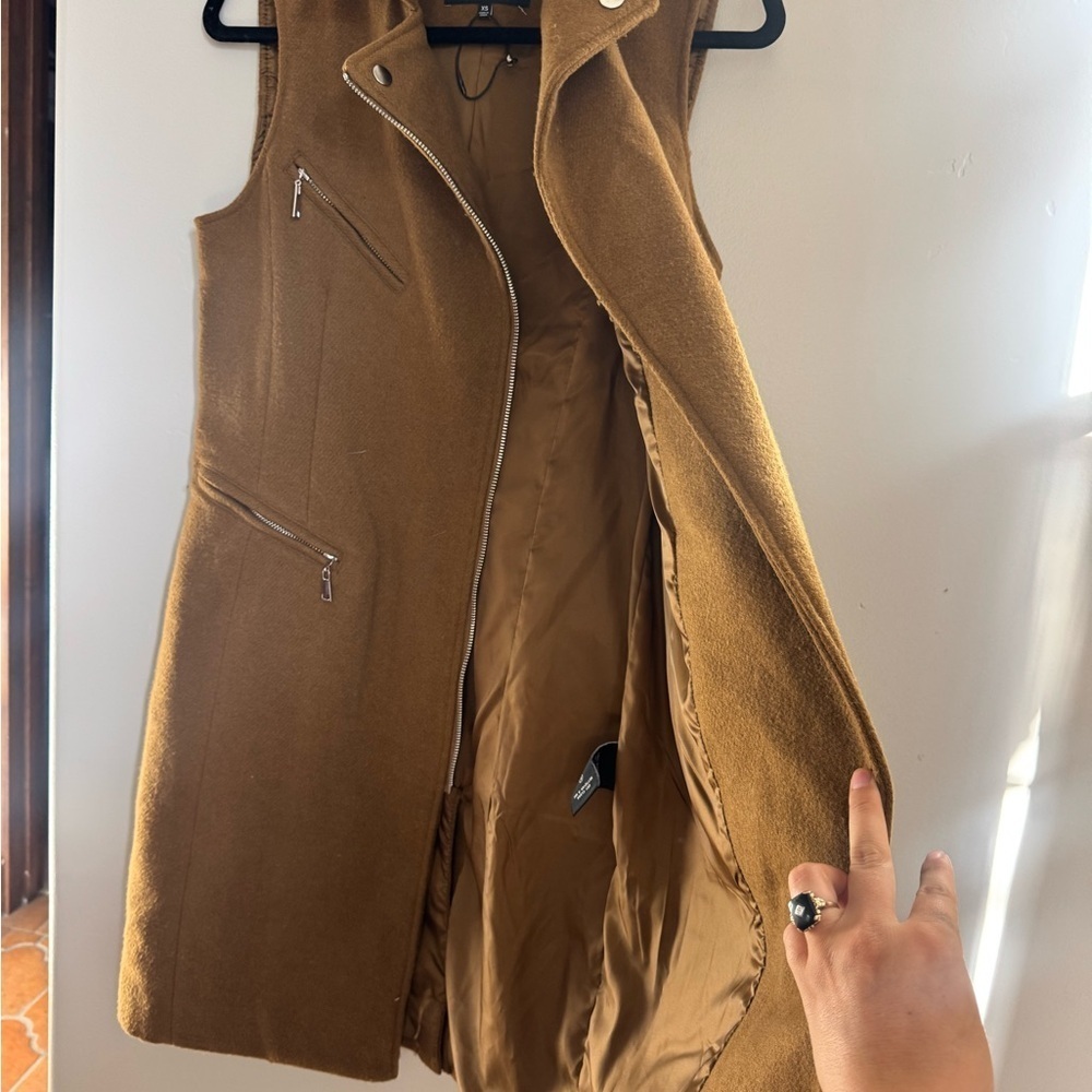 7 For All Mankind Camel Wool Moto Vest Longline Minimalist XS - Picture 3 of 6